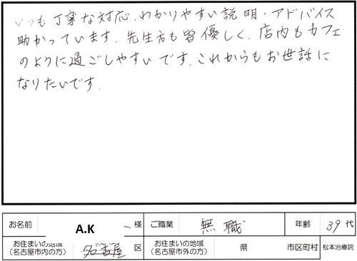 201鍼灸施術のご感想　肩こり腰痛